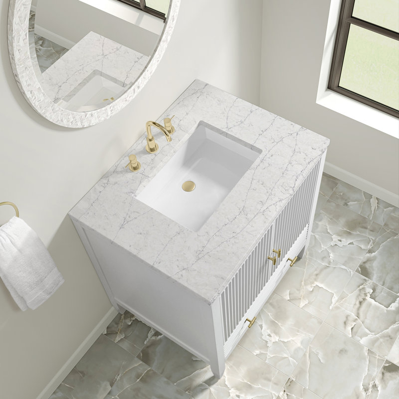 Myrrin 30" W Single Vanity, Bright White, Eternal Jasmine Pearl, 8" Widespread