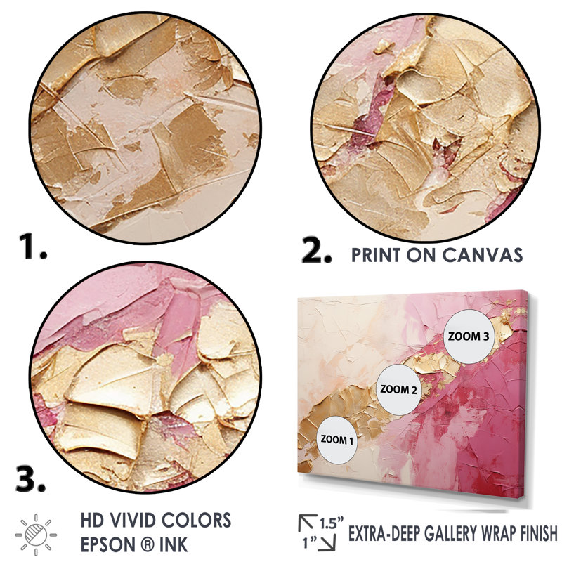 Pink Gold Minimalism Poteries I - Abstract Spirals Canvas Print, Wrapped Canvas, 24" H x 32" W x 1" D