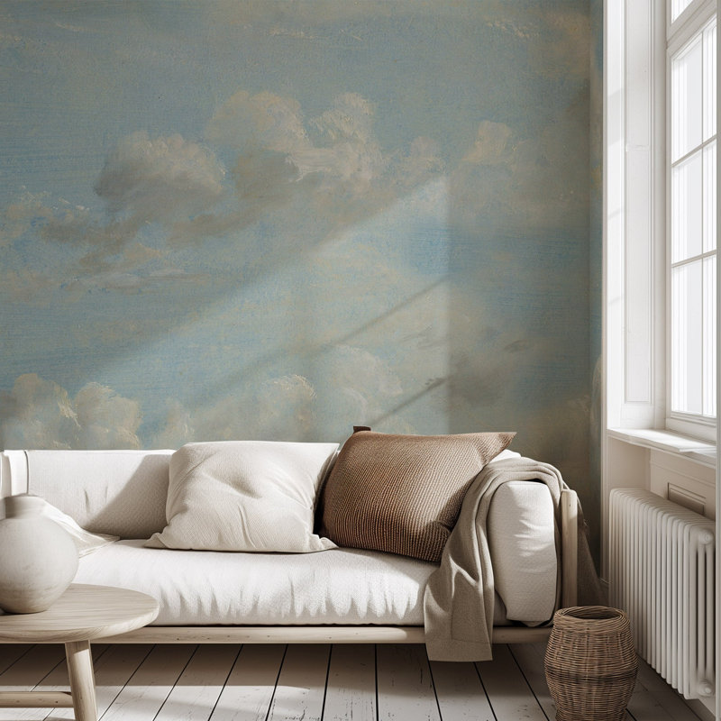Blue Painterly Sky and Clouds Wallpaper