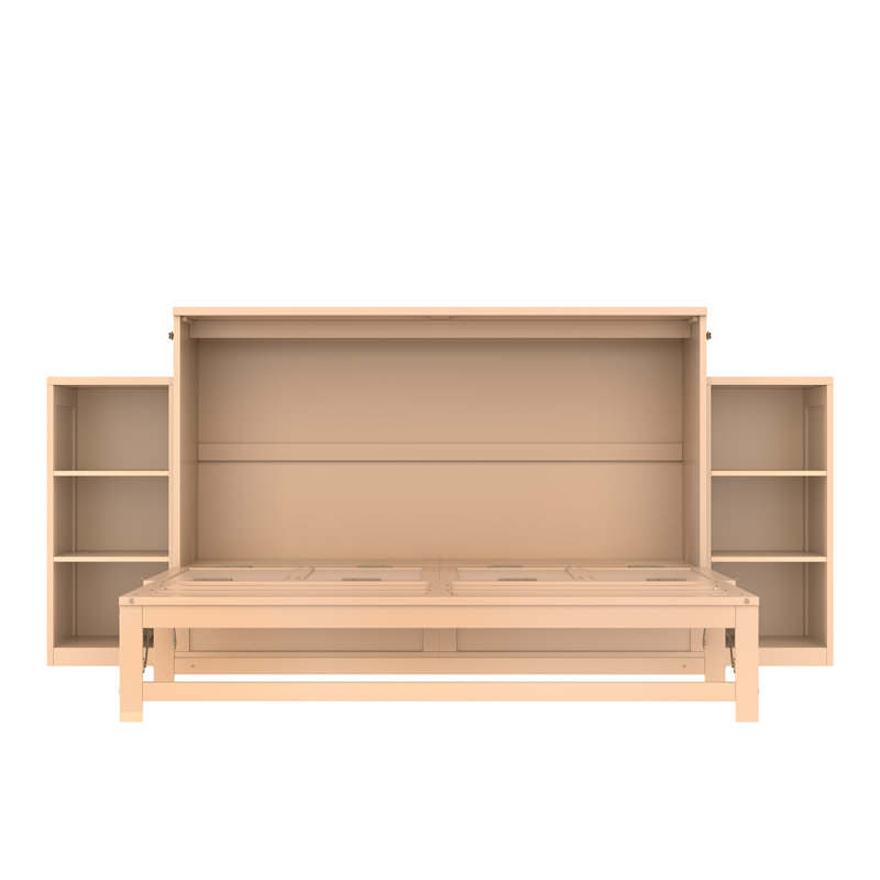 Grand lit escamotable avec tiroirs et tablettes de rangement, lit mural peu encombrant pour chambre d'amis ou compacte, doré