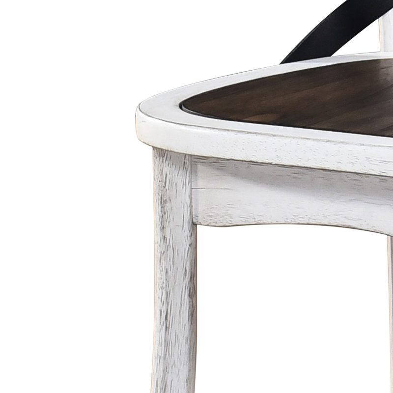 2 chaises de salle à manger rustiques, style X, bois massif et métal, blanc antique / chêne, l 21,2 po x P 21,29 po, H 34,87 po, attrayantes et fonctionnelles 2 pièces, support, chêne foncé, construction