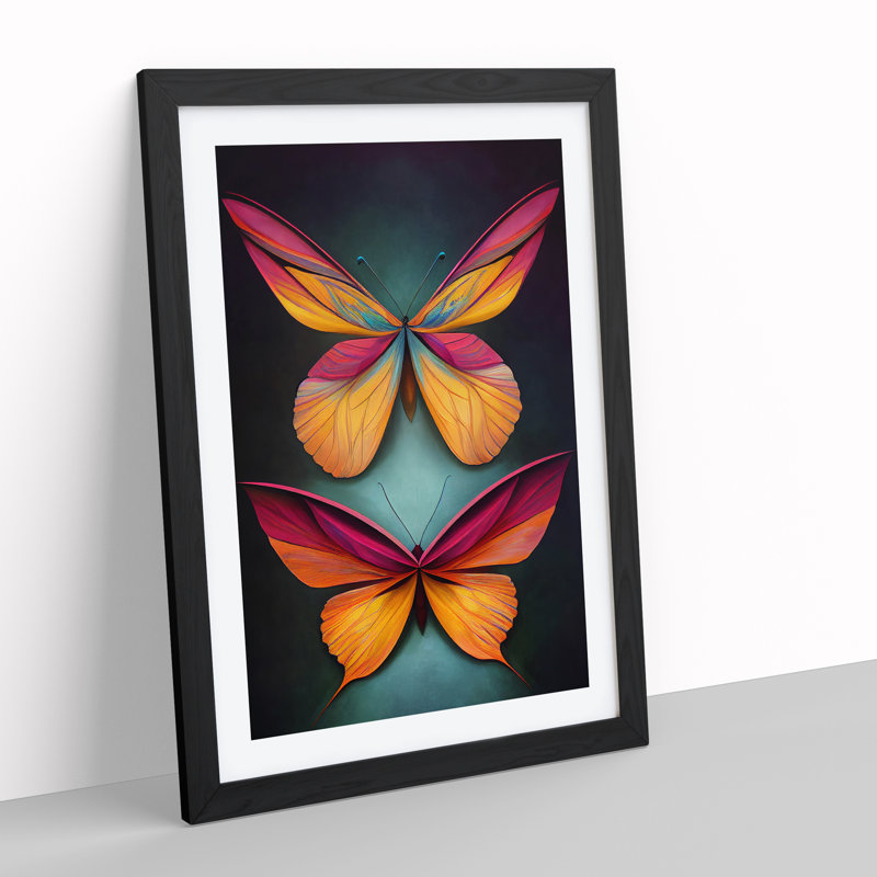 Colourful Butterflies No.2 - Single Picture Frame Painting, Black Framed, 64cm H x 46cm W x 2cm D