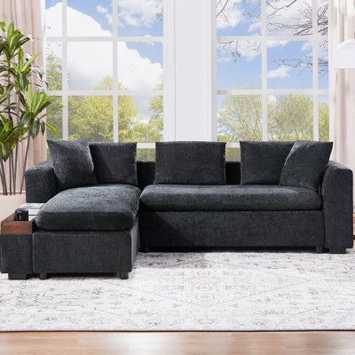 Canapé modulaire avec canapé en L de 93,7 po et compartiment de rangement en bois pour le salon, noir