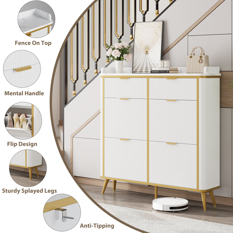 Shoe Storage Cabinet with 4 Flip Drawers, White