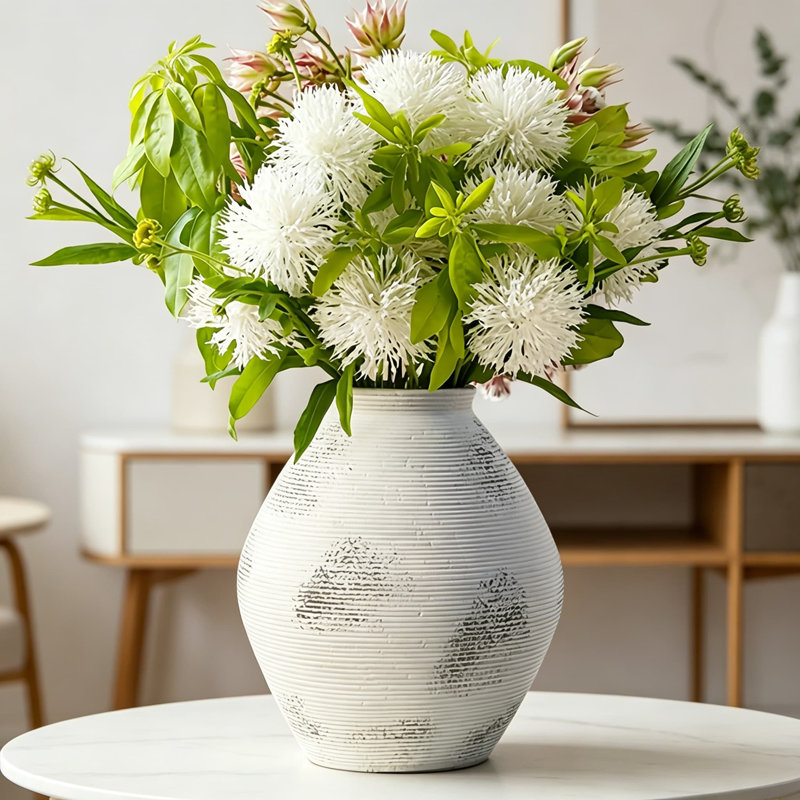 Vase en céramique avec texture de pierre rustique - vase de poterie vieilli fabriqué à la main pour décor de maison de campagne, moderne ou bohème comme pièce maîtresse de table, tablette ou décoration d'entrée