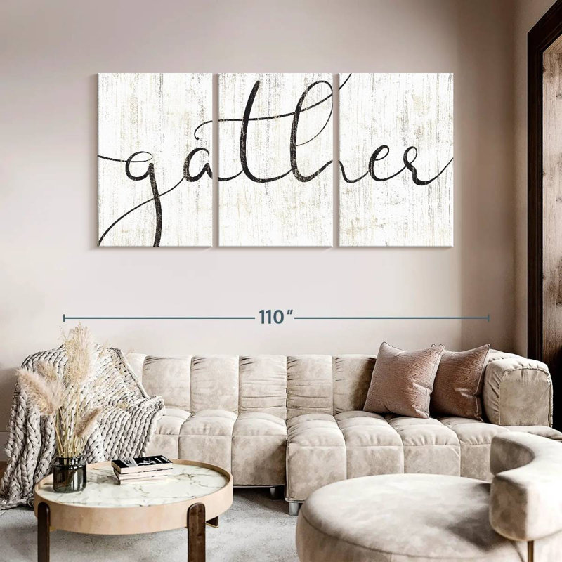" Gather Calligraphy " 3 - Pieces, 45" H x 92" W x 1.25" D