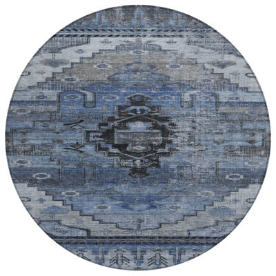 Machine Washable Indoor/Outdoor Xhevrie Blue Rug