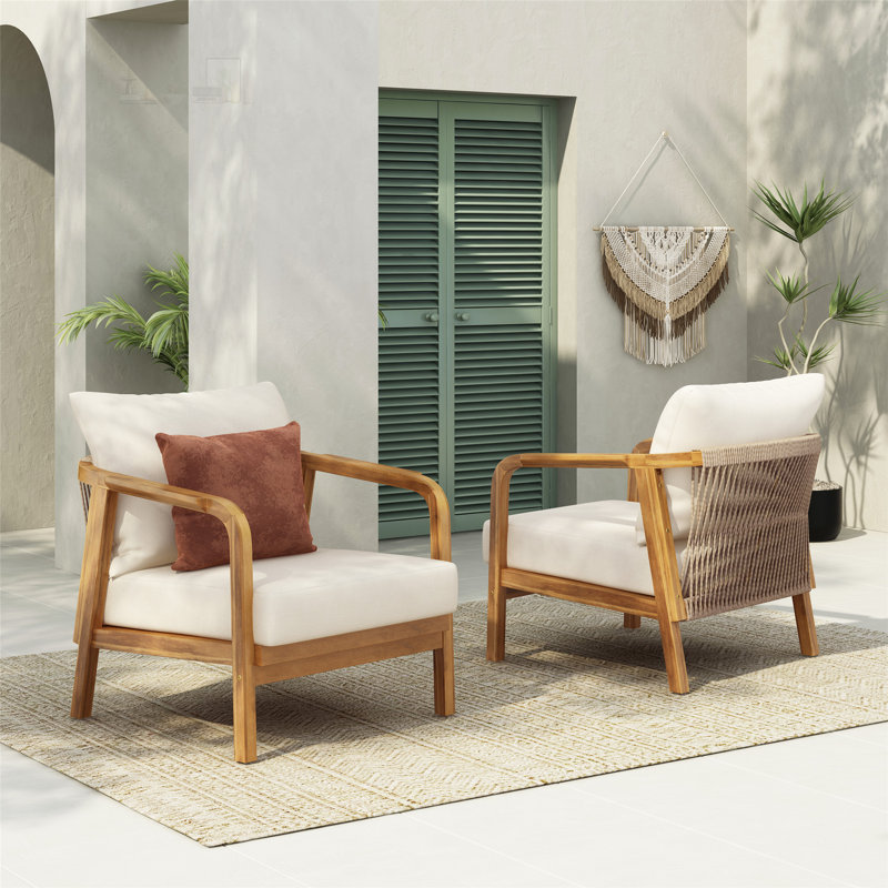 Méridienne d'extérieur avec dossier tissé et structure en bois massif pour patio ou jardin