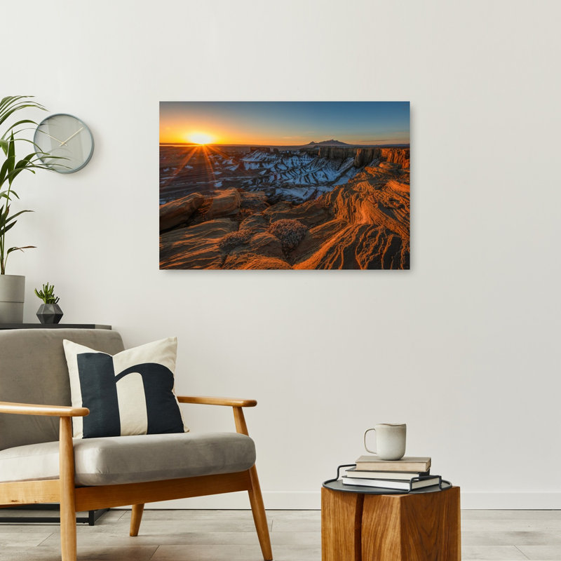Golden Desert Canyon Dramatic Tranquil Abstract Landscape Nature Wall Art Print 1 Piece Wrapped Canvas Wall Art