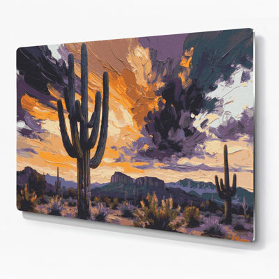 Botanical Saguaro Cactus Purple Metal Wall Art