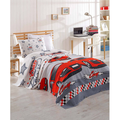 Ensemble de housse de coussin 100% coton, piqué 63 x 90 et taie d'oreiller 19,7 x 27,6 Premium Premium Lavable à la machine, 142 fils, blanc doux, gris et rouge | Parfait pour les chambres confortables et les chambres d'amis