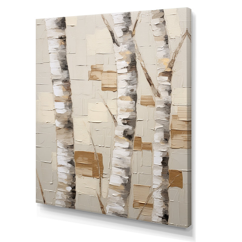 «Beige minimalisme arbre bouleau I» sur toile, Toile tendue, H 32 po x l 16 po