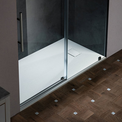 Base de douche 59 po x l 35,4 po avec bonde réversible, plaque de drain et bride de carrelage, accès pour fauteuil roulant
