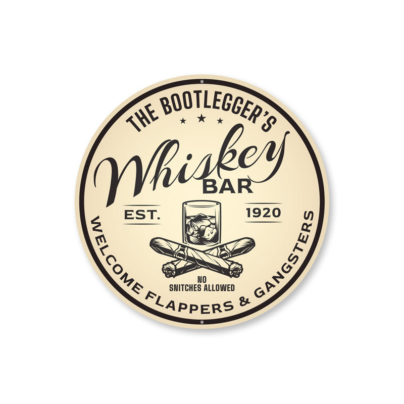 Enseigne de bar Bootlegger's Whisky, H 18 po x l 18 po x P 0,06 po
