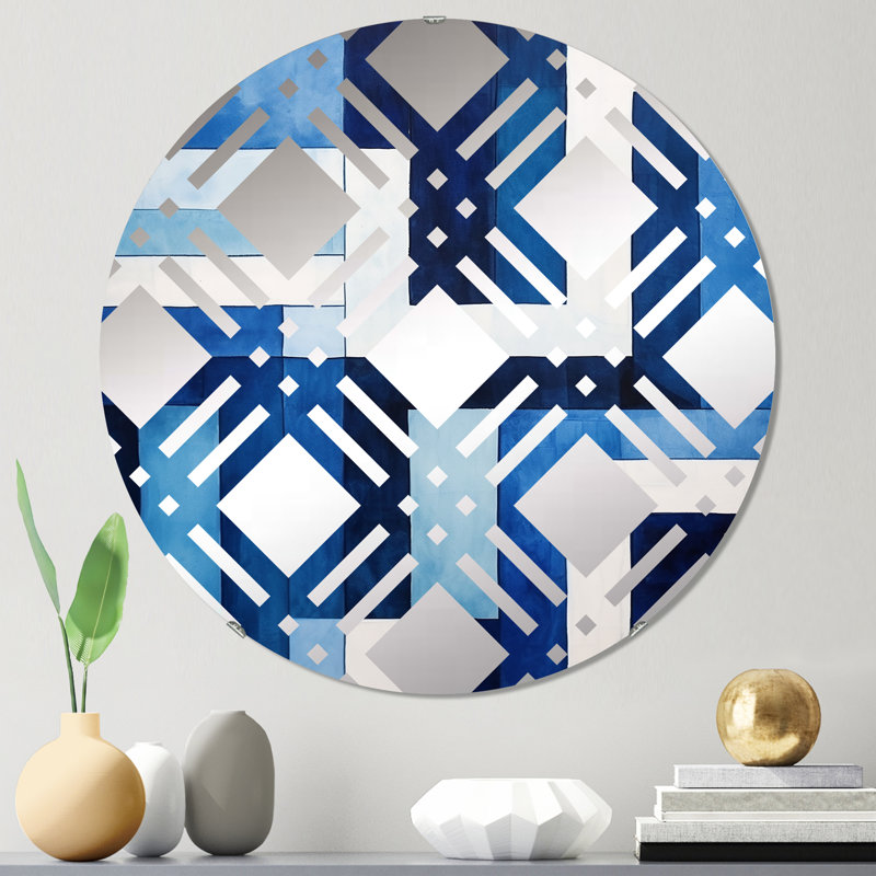 Miroir décoratif à carreaux bleu saphir symétrique bleu MIR105953 C, 23,6 po x 23,6 po