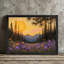 «Moonlit Pine Forest», encadré noir, pleine lune, peinture de champ de fleurs sauvages, art mural paysage nature Moody Mystical-790434036