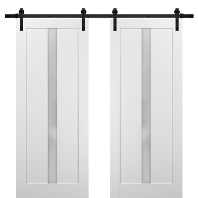 Portes de grange en verre givré Quadro avec ensemble de quincaillerie d'installation