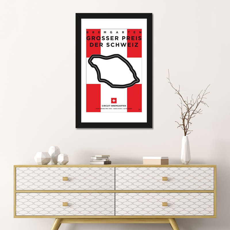 Impression sur toile, "f1 bremgarten course track" minimal movie, H 32 po x l 24 po x P 1 po, Papier d'art encadré noir