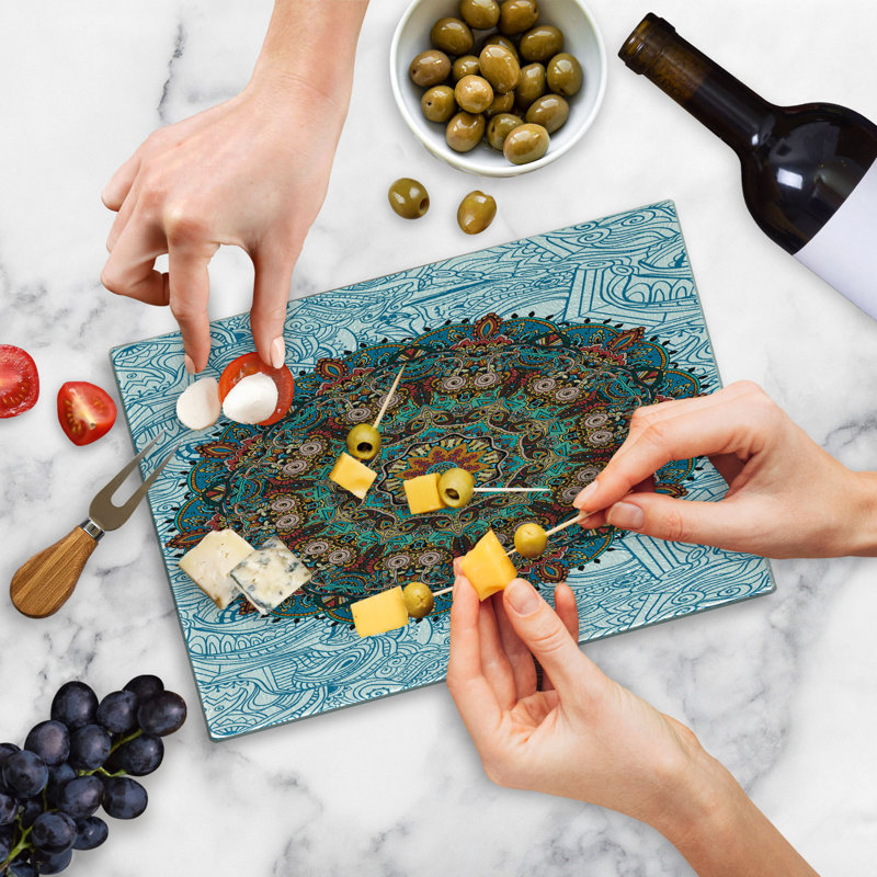 Ambesonne Mandala Tempered Glass Cutting Board Oriental Ornament Multicolor