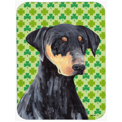 Caroline's Treasures Shamrock Lucky Irish Doberman St. Patrick's Day Portrait Glass Cutting Board