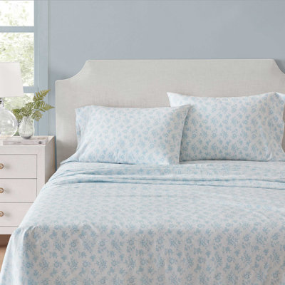 Ensemble de draps en coton percale bleu Martha Stewart