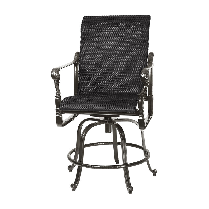 Grand Terrace Woven Swivel Rocking Balcony Stool, Mahogany, Vintage