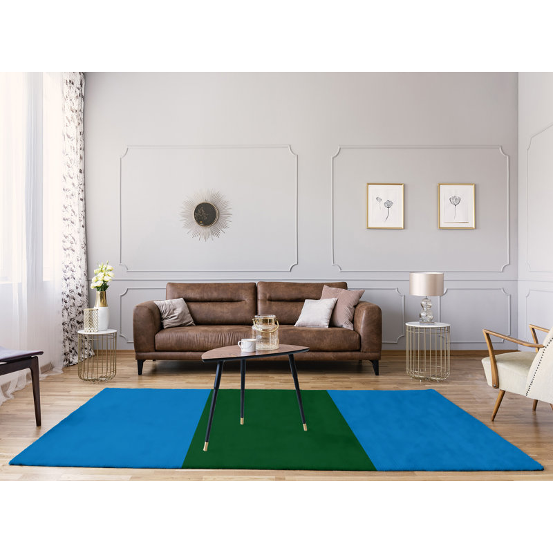 Tapis bleu/vert rayé, Rectangle 8 pi x 10 pi