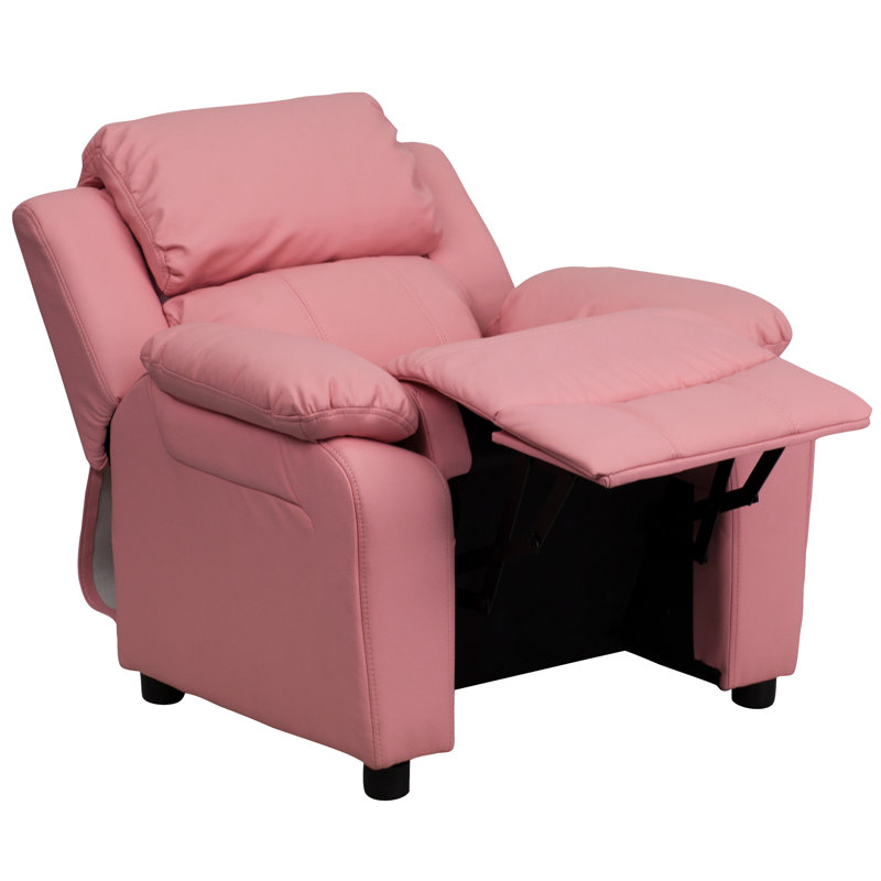 Degeorge Deluxe Padded Contemporary Kids Recliner with Storage Arms, Pink Vinyl