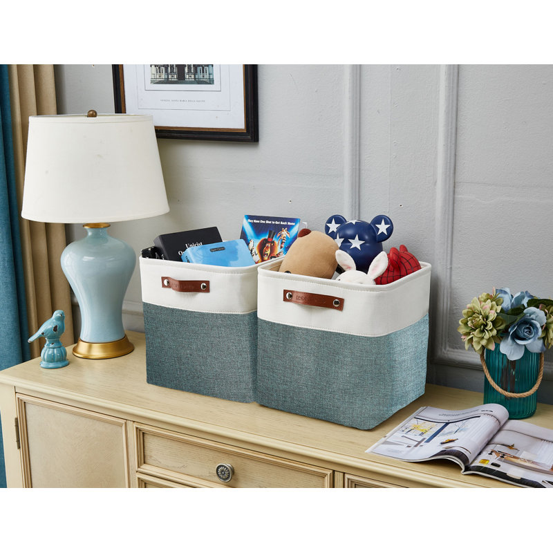 Cube ou bac en tissu robuste, H 13 po x l 13 po x P 13 po, Vert/blanc