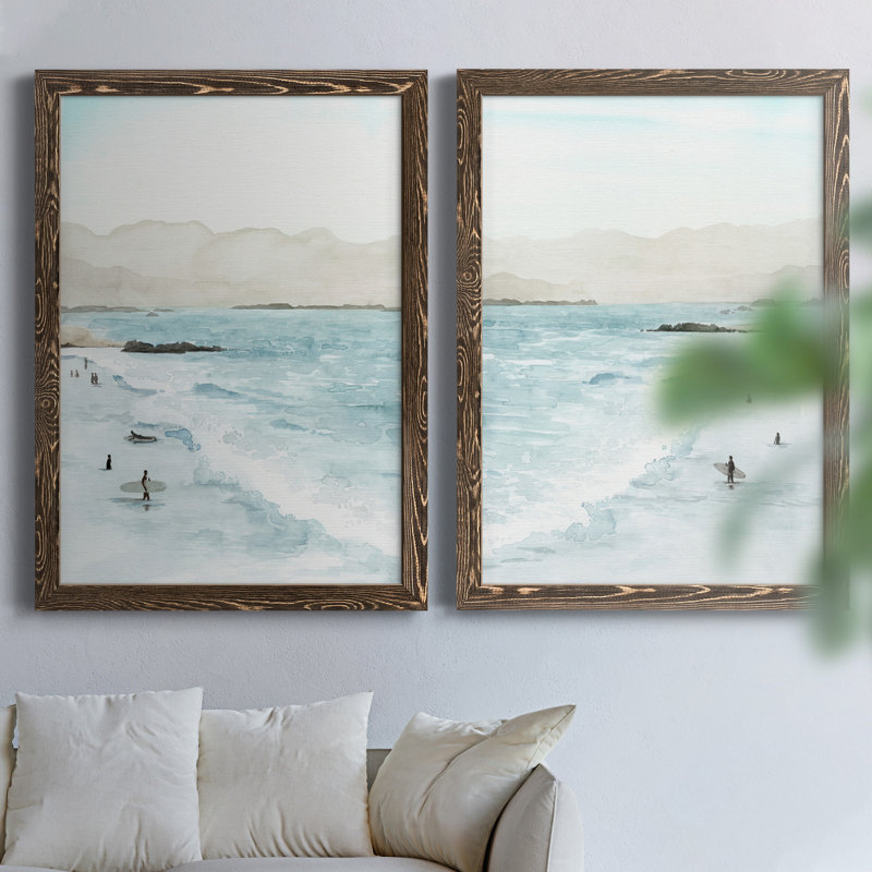 «In The Surf I», ensemble de 2 peintures sur toile encadrées, Toile avec cadre en noyer, H 43,5 po x l 63 po x P 1 po