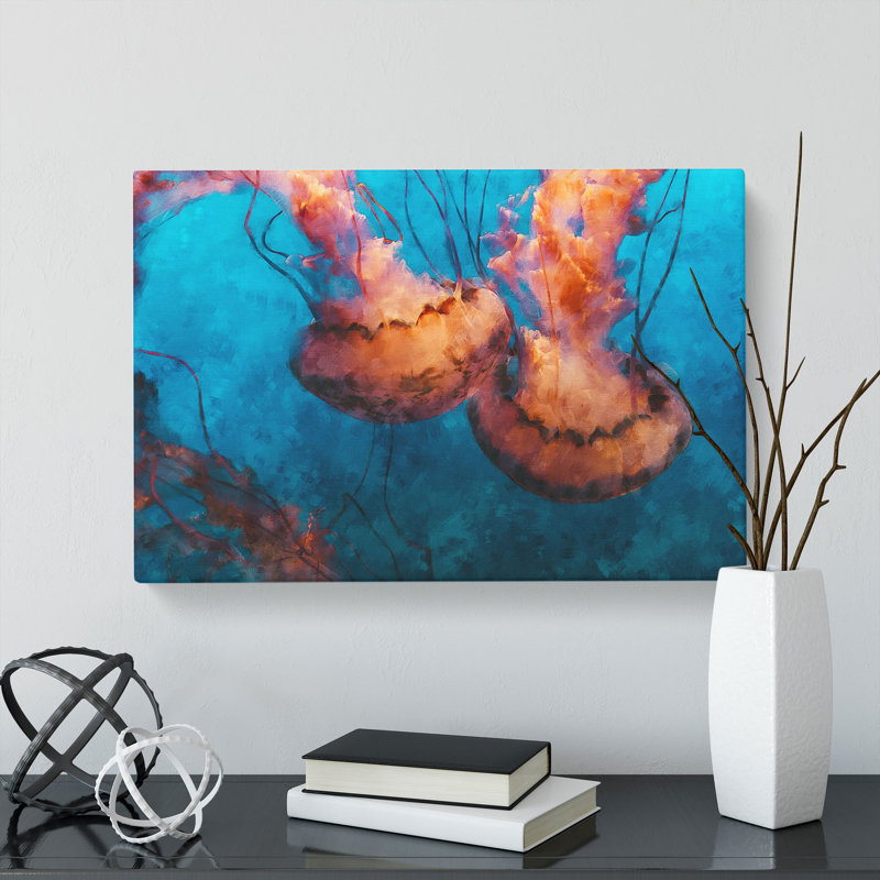 Pink Jellyfish Painting - Wrapped Canvas, 60cm H x 91cm W x 3cm D