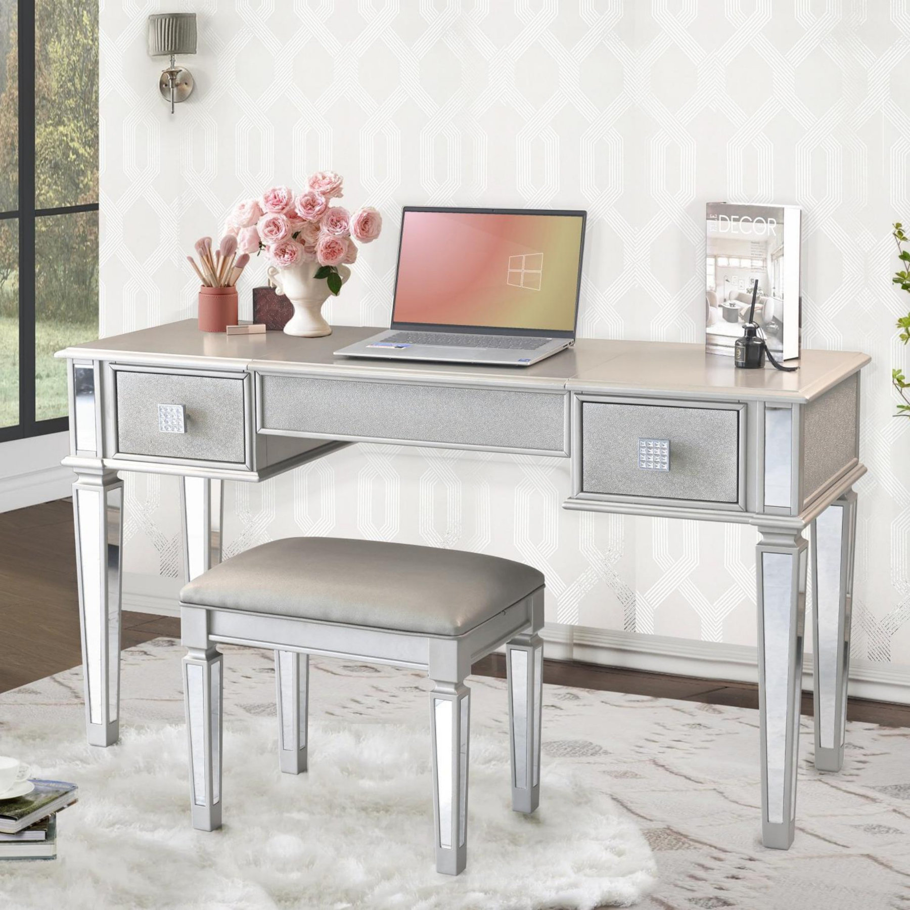House of Hampton Mirrored Vanities Desk with Drawers - Wayfair Canada