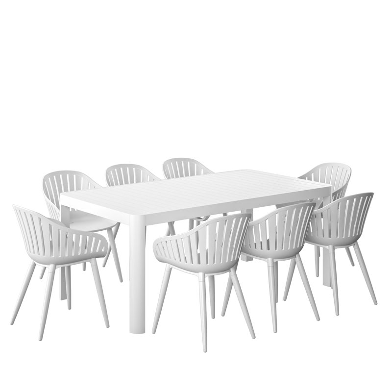 Amazonia Milky Extendable Outdoor Patio Aluminum And Resin Dining Set, 8