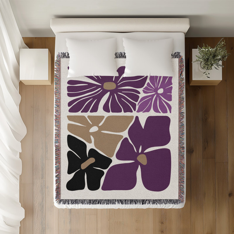 Roni Floral Cotton Throw Blanket, 50x60, Purple