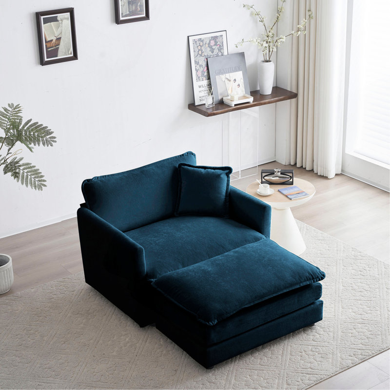 Chaise d'appoint moderne avec repose-pieds, Bleu