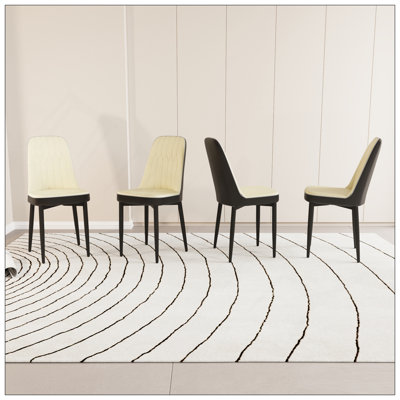 A Set Of 4 Dining Chair, Modern Style Chair Made Of High-Quality PU Leather Fabric With Thick Soft Cushions, Black Metal Leg Kitchen Chair, Dining Room Kitchen Dining Chair