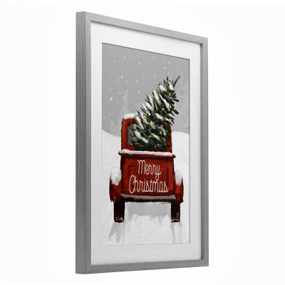 Merry Christmas Snowy Tree Truck, reproduction encadrée sous verre, conception par Dogwood