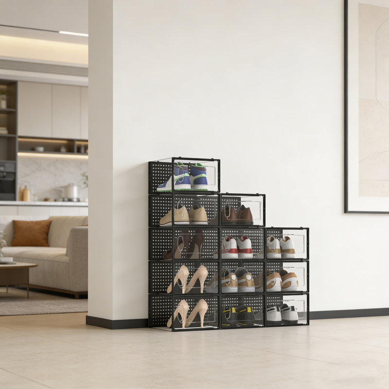 12-Piece Clear Stackable Shoe Storage Organizer, 6" H x 10" W x 13.2" D
