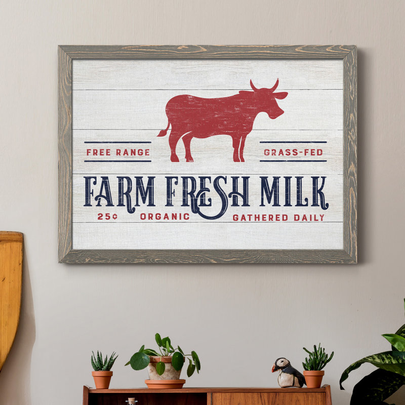 «Farm Fresh Milk», reproduction d'art textuel sur toile, H 37,5 po x l 27,5 po x P 1,5 po, gris