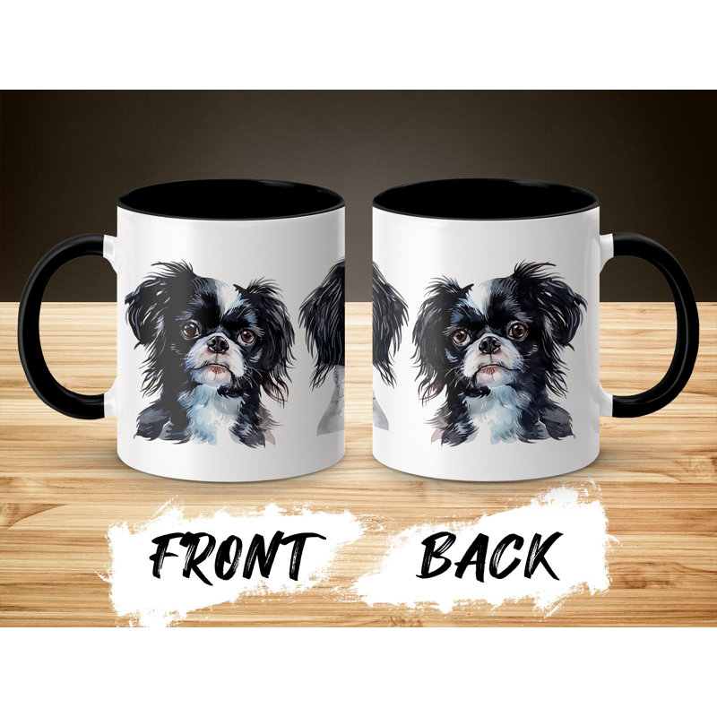 Watercolor Japanese Chin Art 11oz Coffee Mug, 2, Black