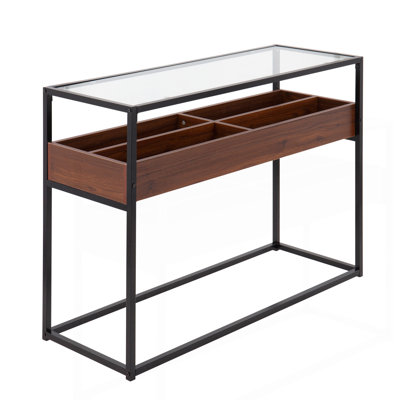 Display Contemporary Console Table In Black Metal, Walnut Wood, And Clear Glass By Lumisource