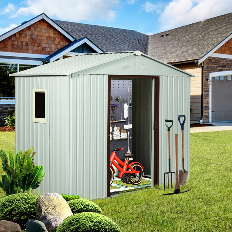 8ft X 4ft Metal Outdoor Shed, White - Strong Galvanized Construction, Punched Vents For Efficient Airflow, Sliding Doors With Lock, Simple Installation Project Storage Shelter, Iron Build, Ventilated