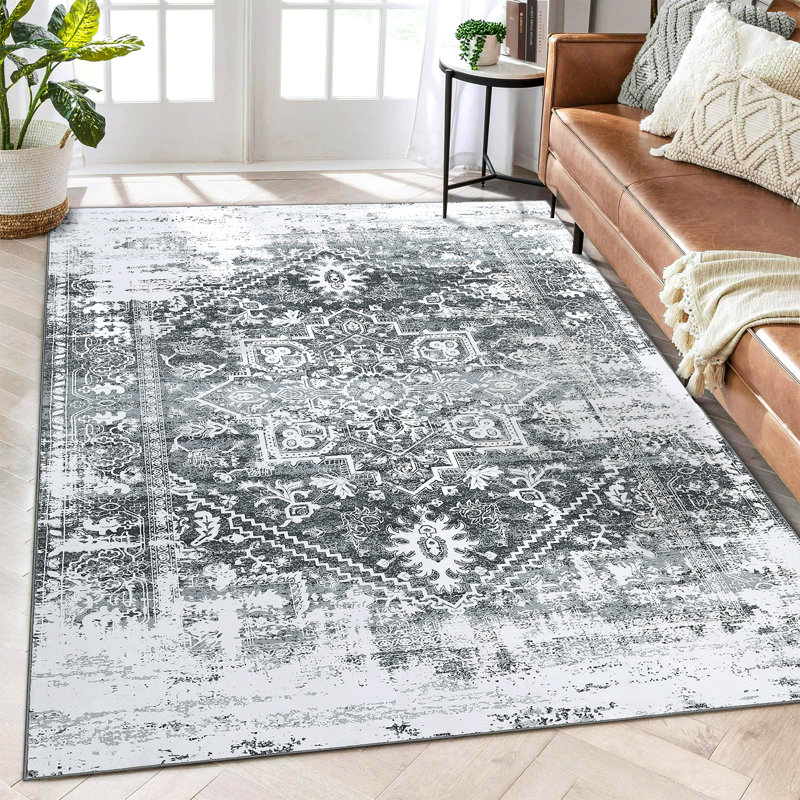 Floral Linen 78.7cm X 114.17cm Area Rug