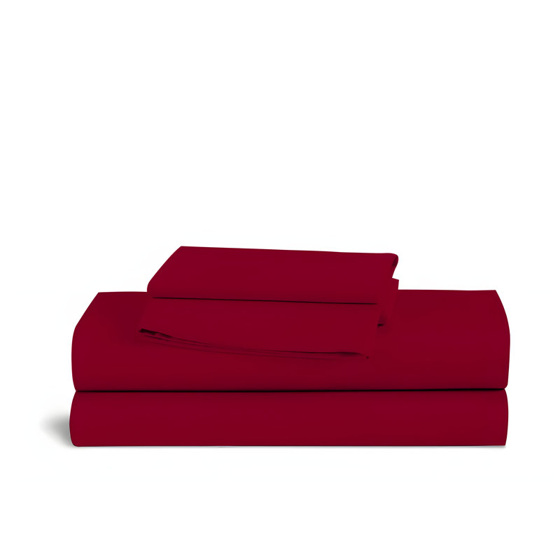 400TC Sateen Solid Cotton 4 Piece Sheet Set Fitted Sheet Fits Upto 16" Deep Pocket, Twin XL Sheet Set, Burgundy