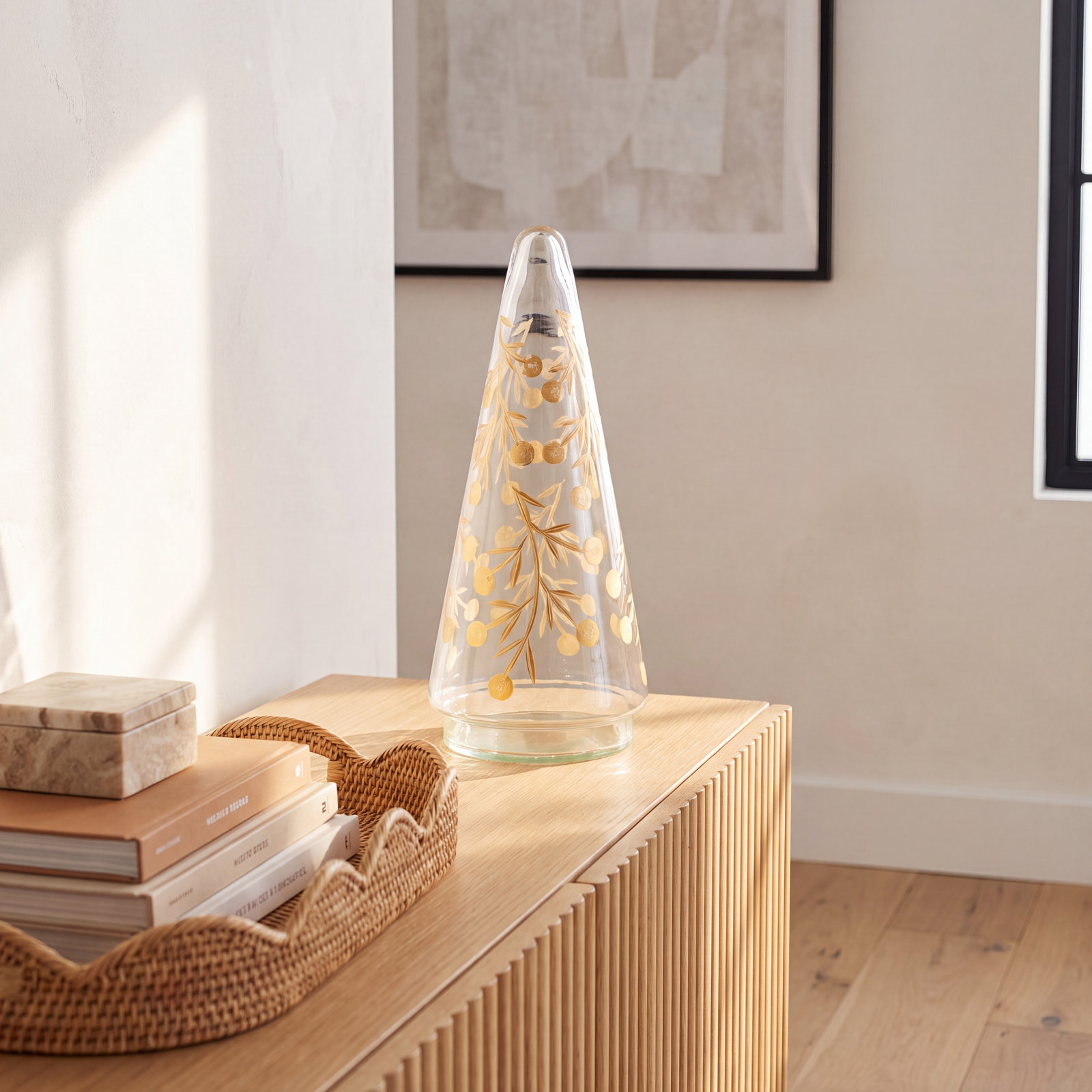 Gold Etched Handblown Glass Table Tree