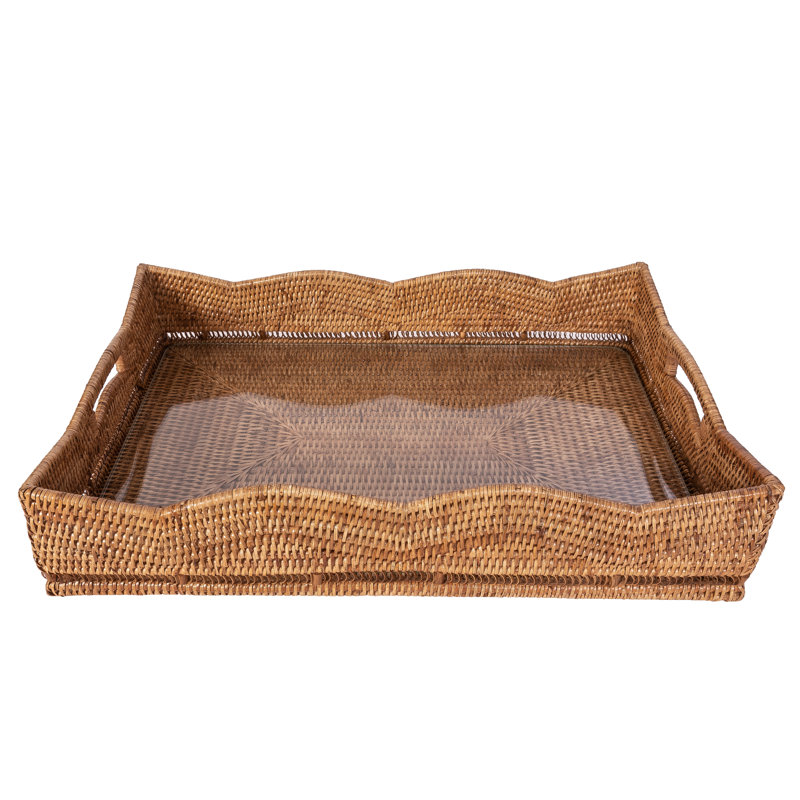 Plateau de table basse Landry, With Glass, Honey Brown