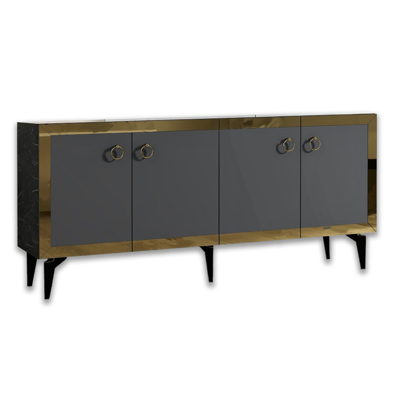 Console rectangulaire de 59 po de largeur avec bande réfléchissante, Noir / or