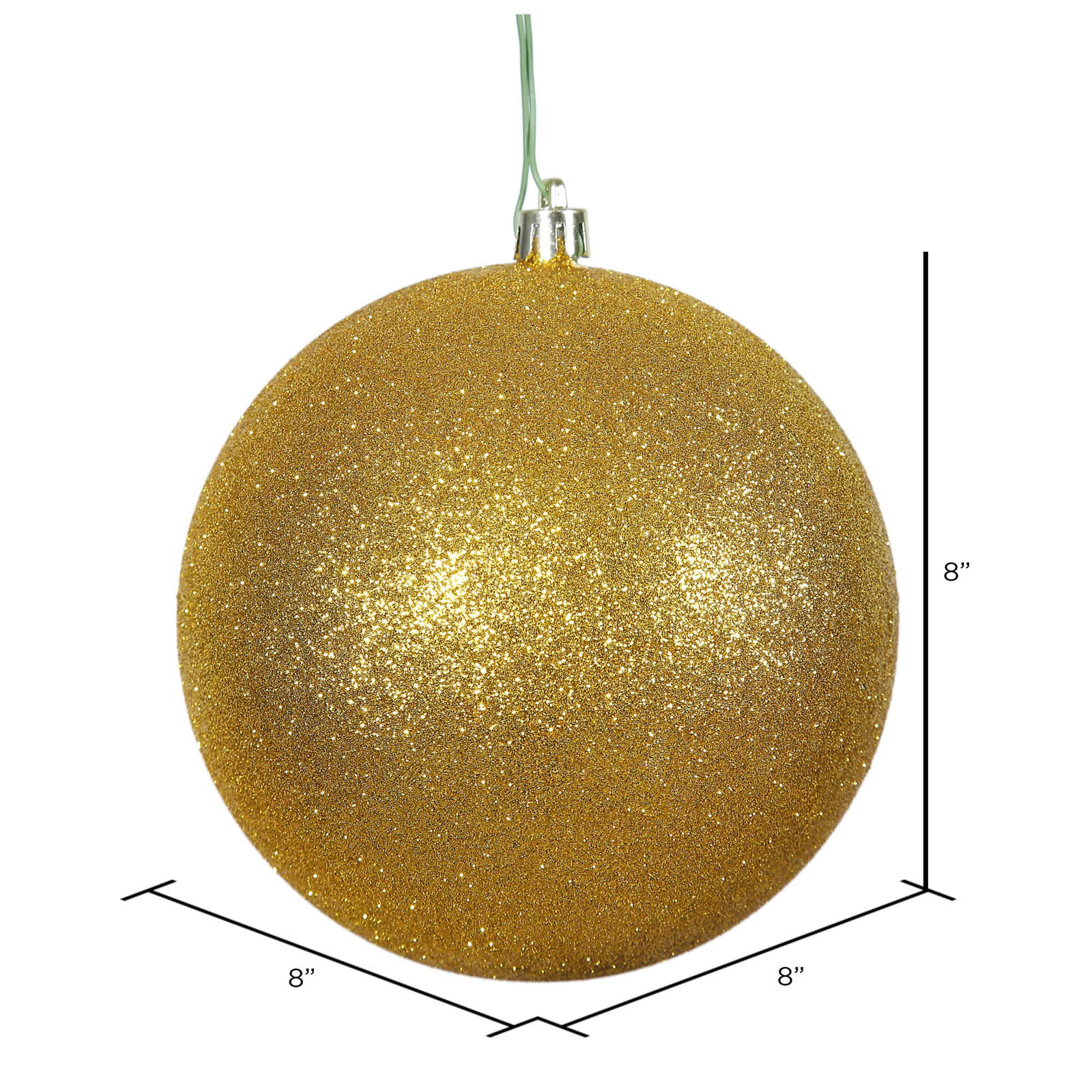 Holiday Décor Ball Ornament, 8" H x 8" W x 8" D, Antique Gold Glitter