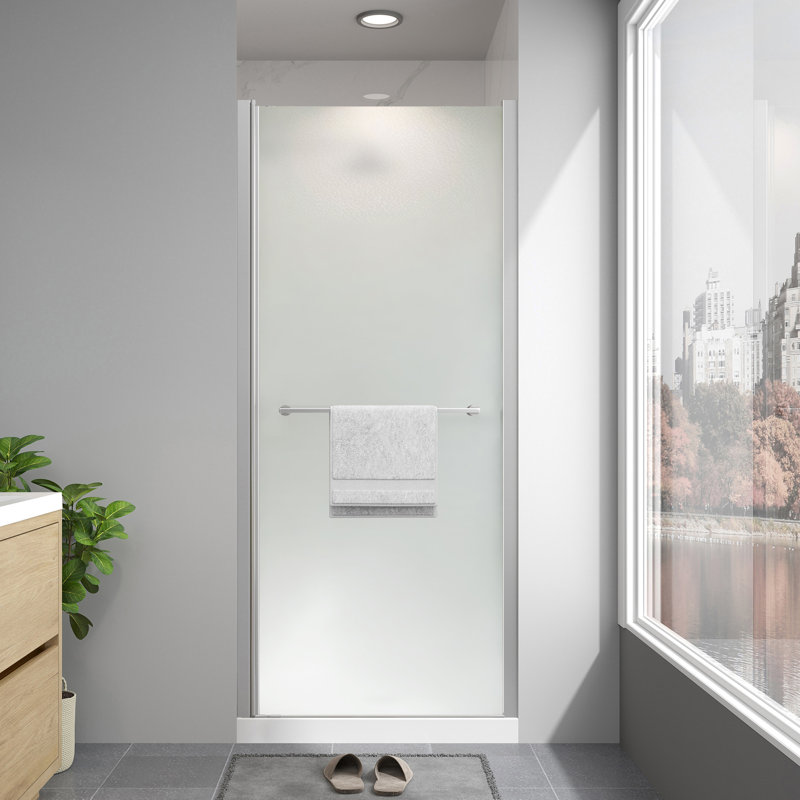Porte de douche pivotante en aluminium brossé de 28 à 30 po x H 72 po en nickel brossé avec verre trempé givré de 1/4 po