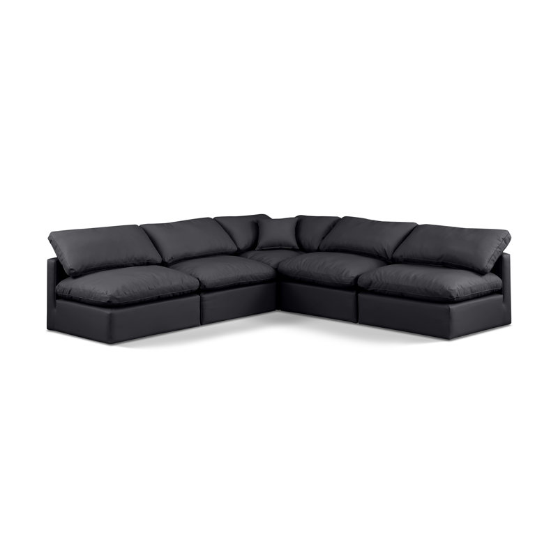 Hinami Upholstered L-Shaped Sectional Reversible, Black Vegan Leather